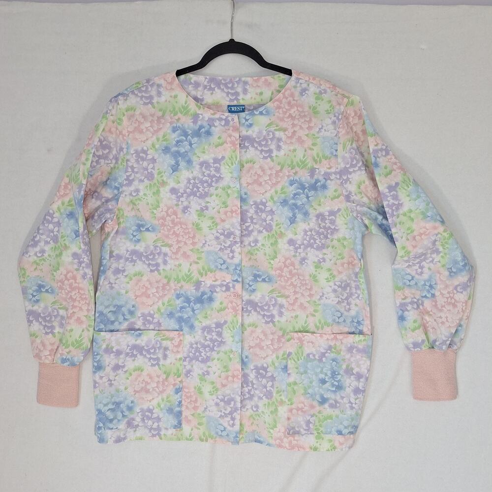 Crest Scrub Jacket Womens Sz XS Pastel Floral Medical Dental Work Wear